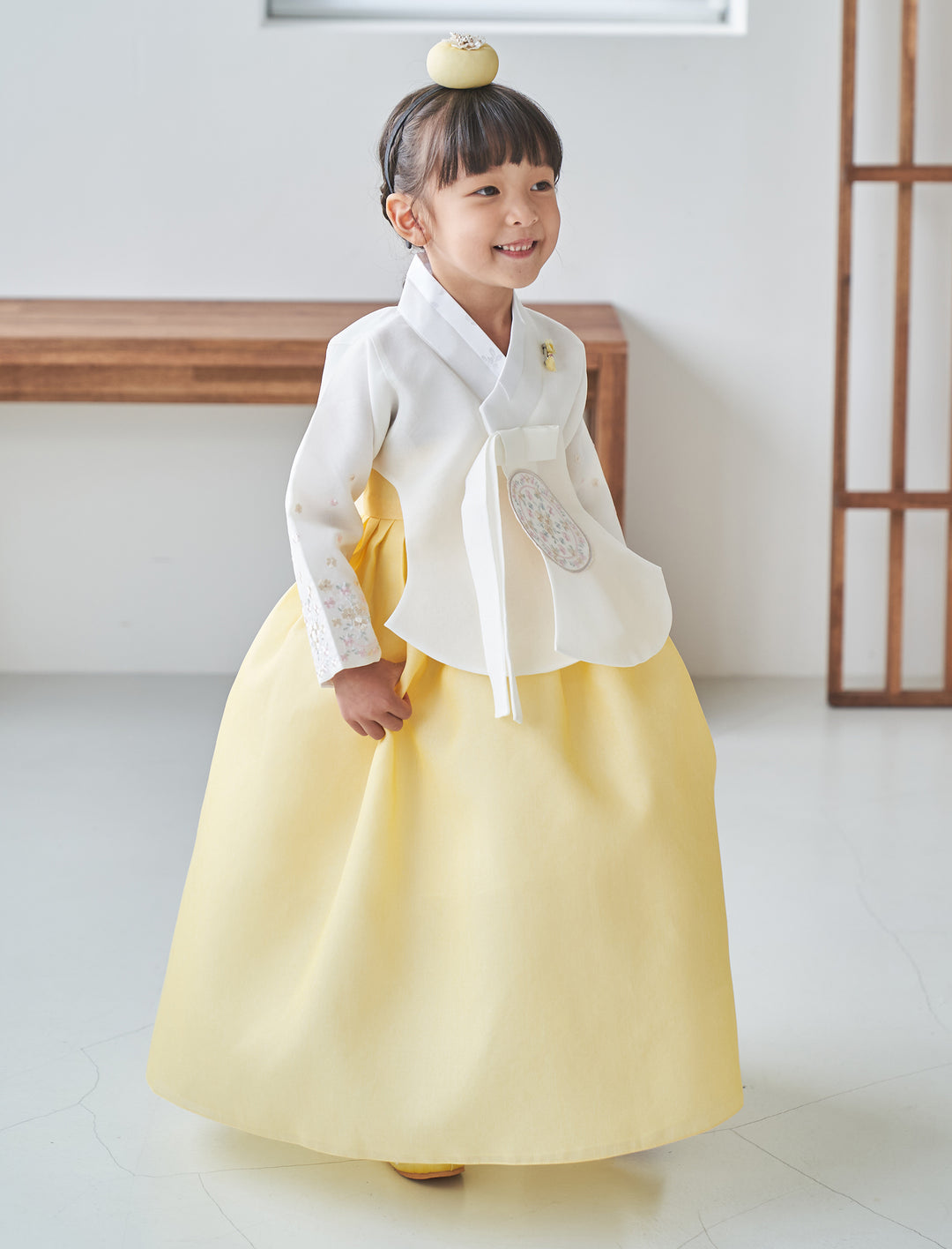 Hanbok Girl Baby Korea Traditional Clothing Set First Birthday Celebration Party 100th Birth Celebration 1-10 years Ivory Yellow