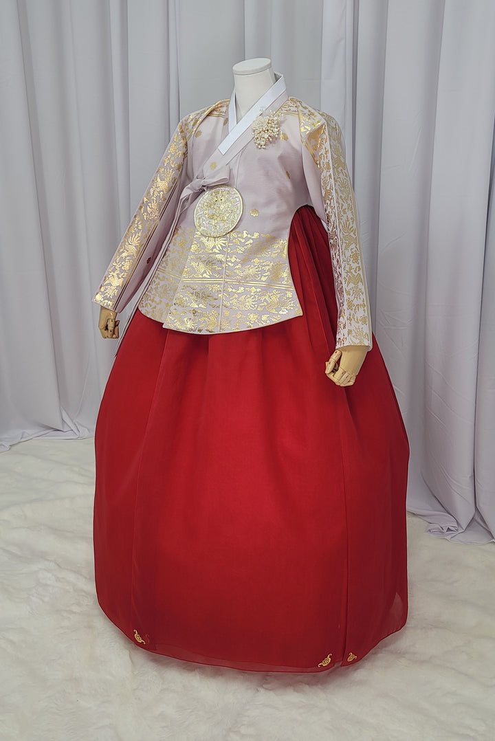 Korean Traditional Woman Personal Custom Hanbok Wedding Party Ceremony High Quality Print Dangui 당의 Queen Princess Design Hanbok Red Gold Print OSW151