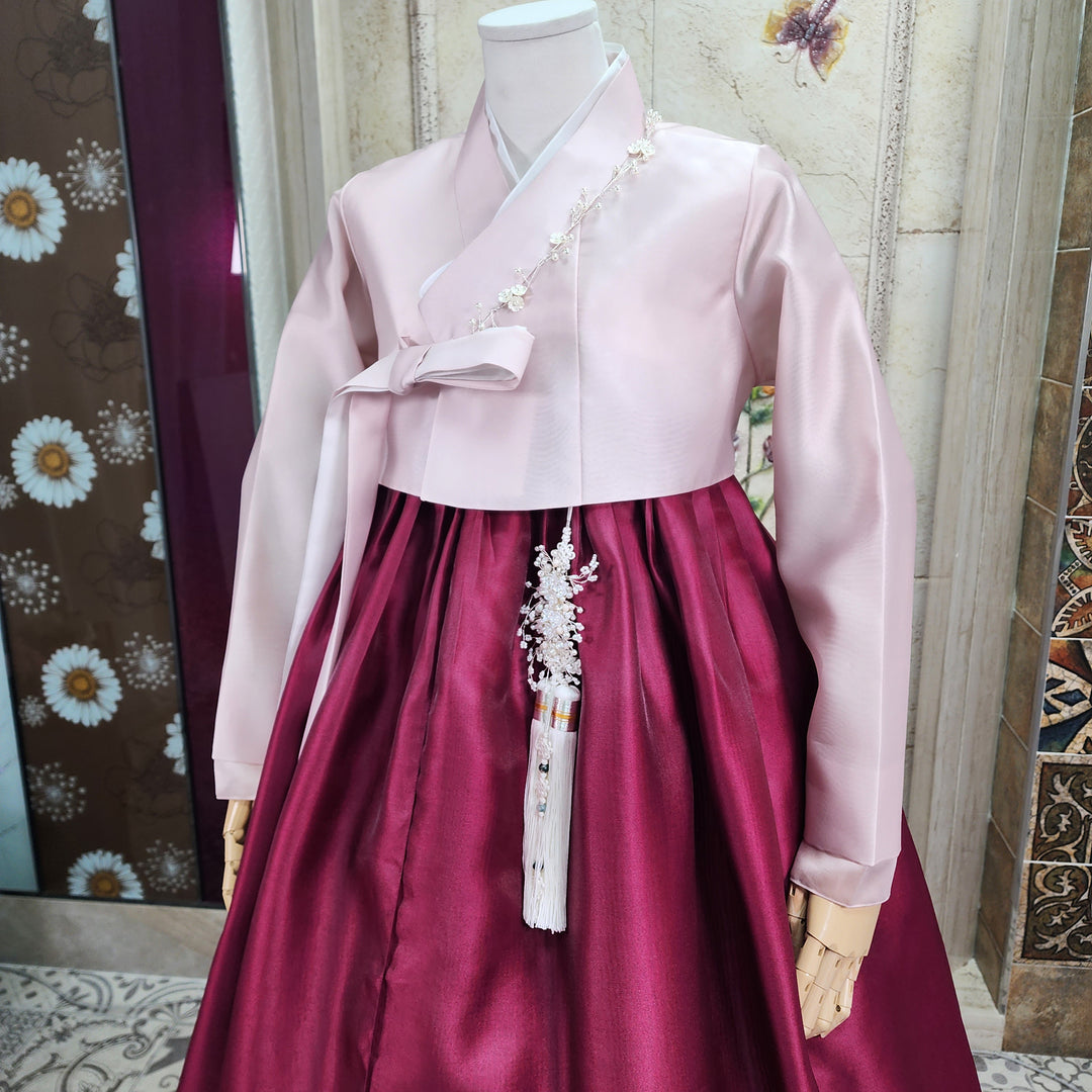 Korean Traditional Woman Personal Custom Hanbok Wedding Party Ceremony Pink Wine Hanbok OSW010