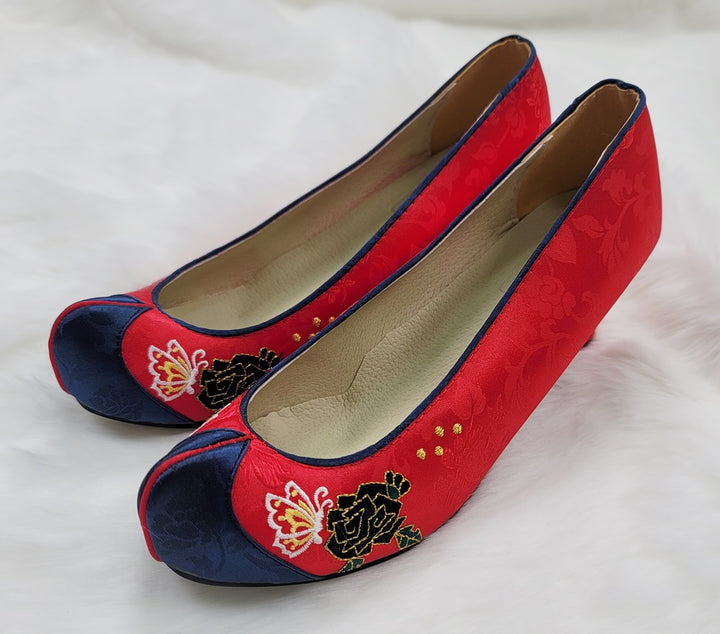 Korean Traditional Hanbok Shoes Socks for Woman Girl Red Embroidery Footwear Wedding Birthday PU WS115