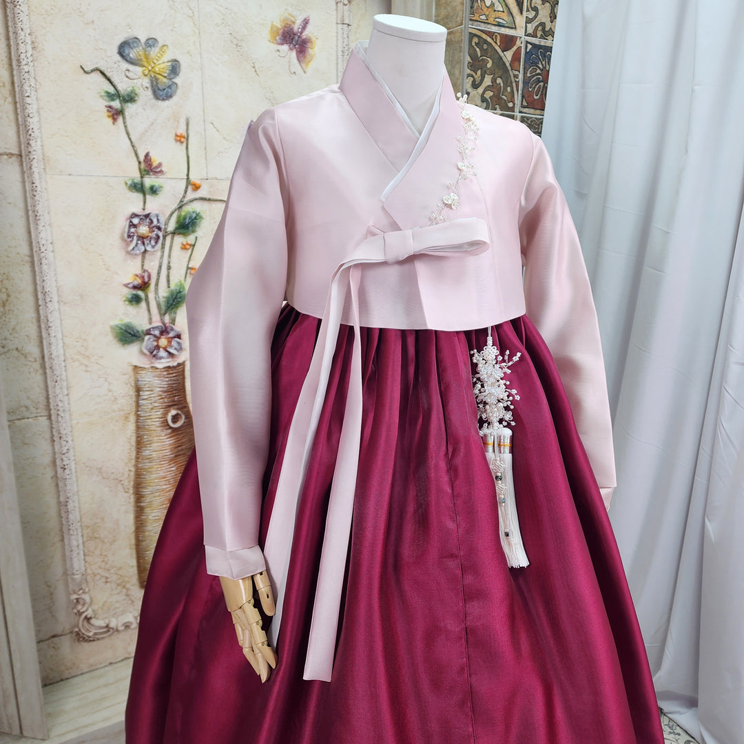 Korean Traditional Woman Personal Custom Hanbok Wedding Party Ceremony Pink Wine Hanbok OSW010