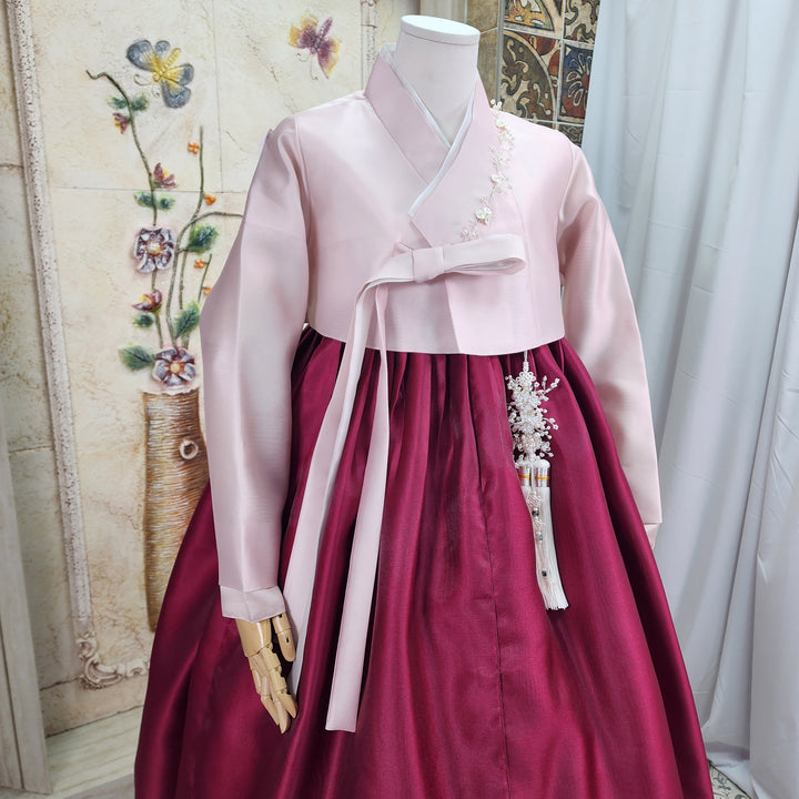 Korean Traditional Woman Personal Custom Hanbok Wedding Party Ceremony Pink Wine Hanbok OSW010