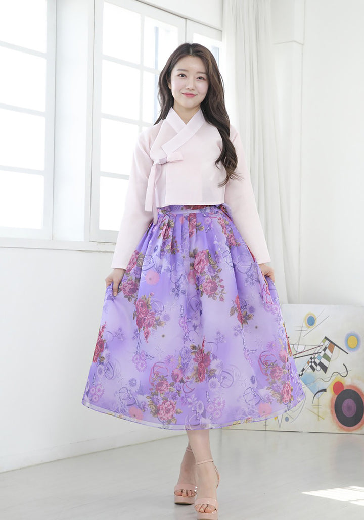 Korean Modern Daily Hanbok Casual Modernized Party Celebration Dress Top Jeogori Skirt Light Pink Violet SSN015