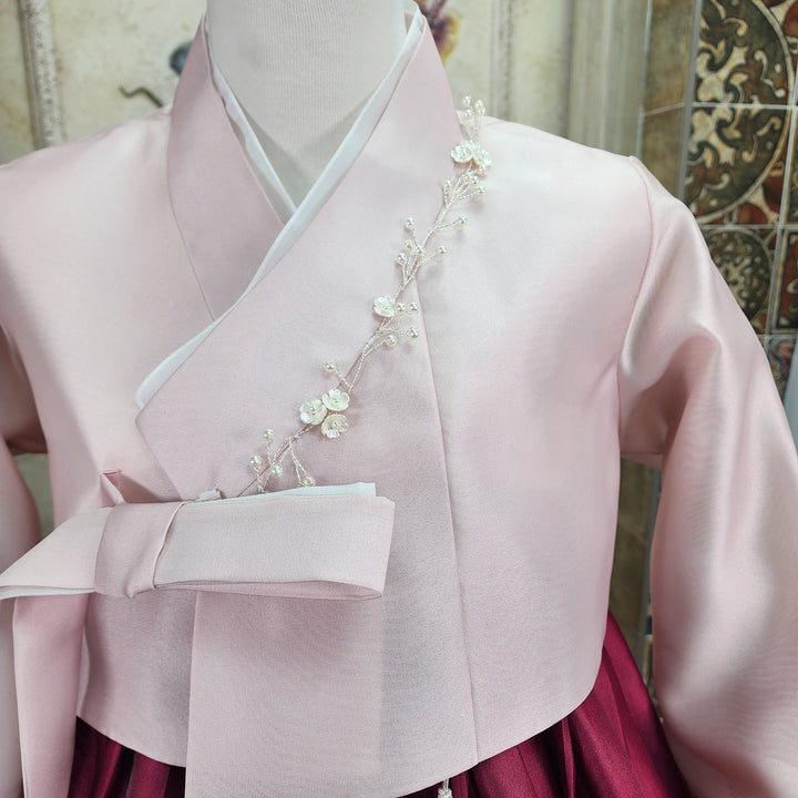 Korean Traditional Woman Personal Custom Hanbok Wedding Party Ceremony Pink Wine Hanbok OSW010