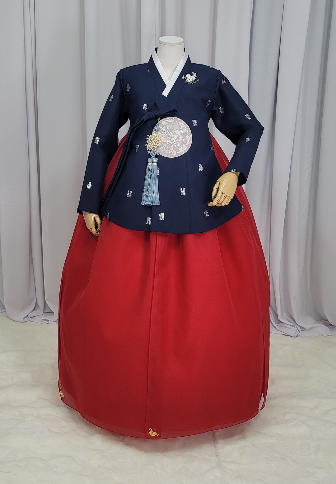 Korean Traditional Woman Personal Custom Hanbok Wedding Party Ceremony High Quality Print Dangui 당의 Queen Princess Design Hanbok Navy Red OSW150