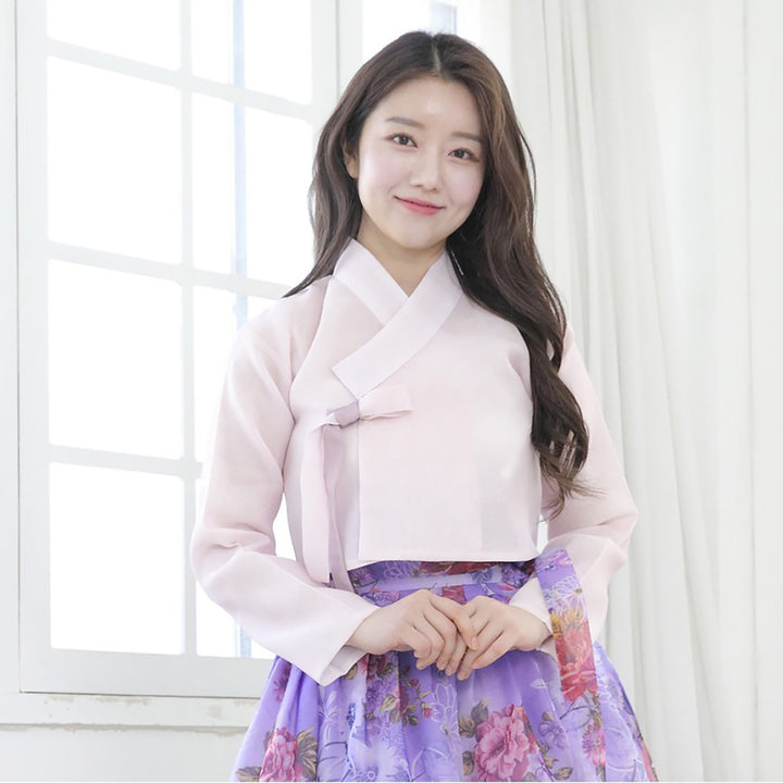 Korean Modern Daily Hanbok Casual Modernized Party Celebration Dress Top Jeogori Skirt Light Pink Violet SSN015