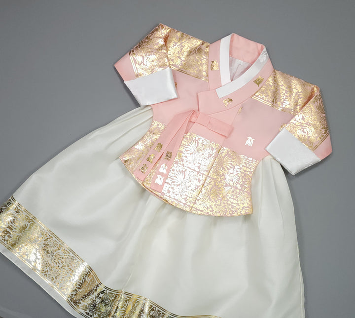 Korea Traditional Hanbok Girl Baby Lovely Pink Gold Print Baikil 1-10 Years 1st Birthday Party GOG101