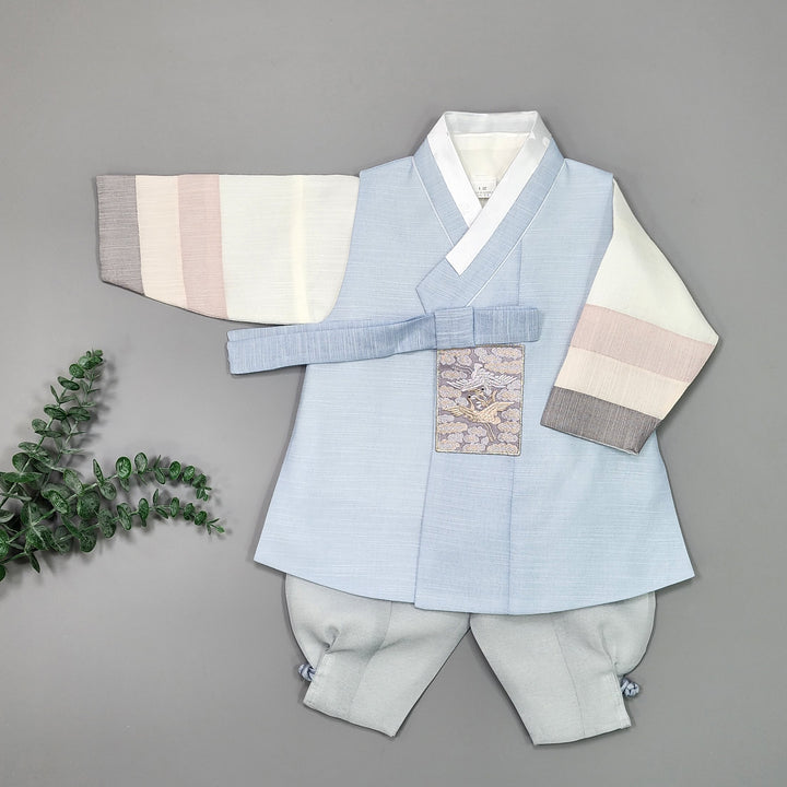 Korean Traditional Boy Baby Hanbok Dol Baikil Party Celebration 100th-15 Ages Sky Blue JYB110