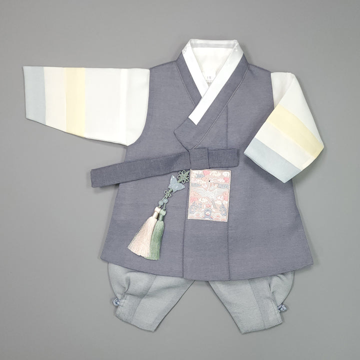 Korean Traditional Boy Baby Hanbok Dol Baikil Party Celebration 100th-15 Ages Gray JYB109