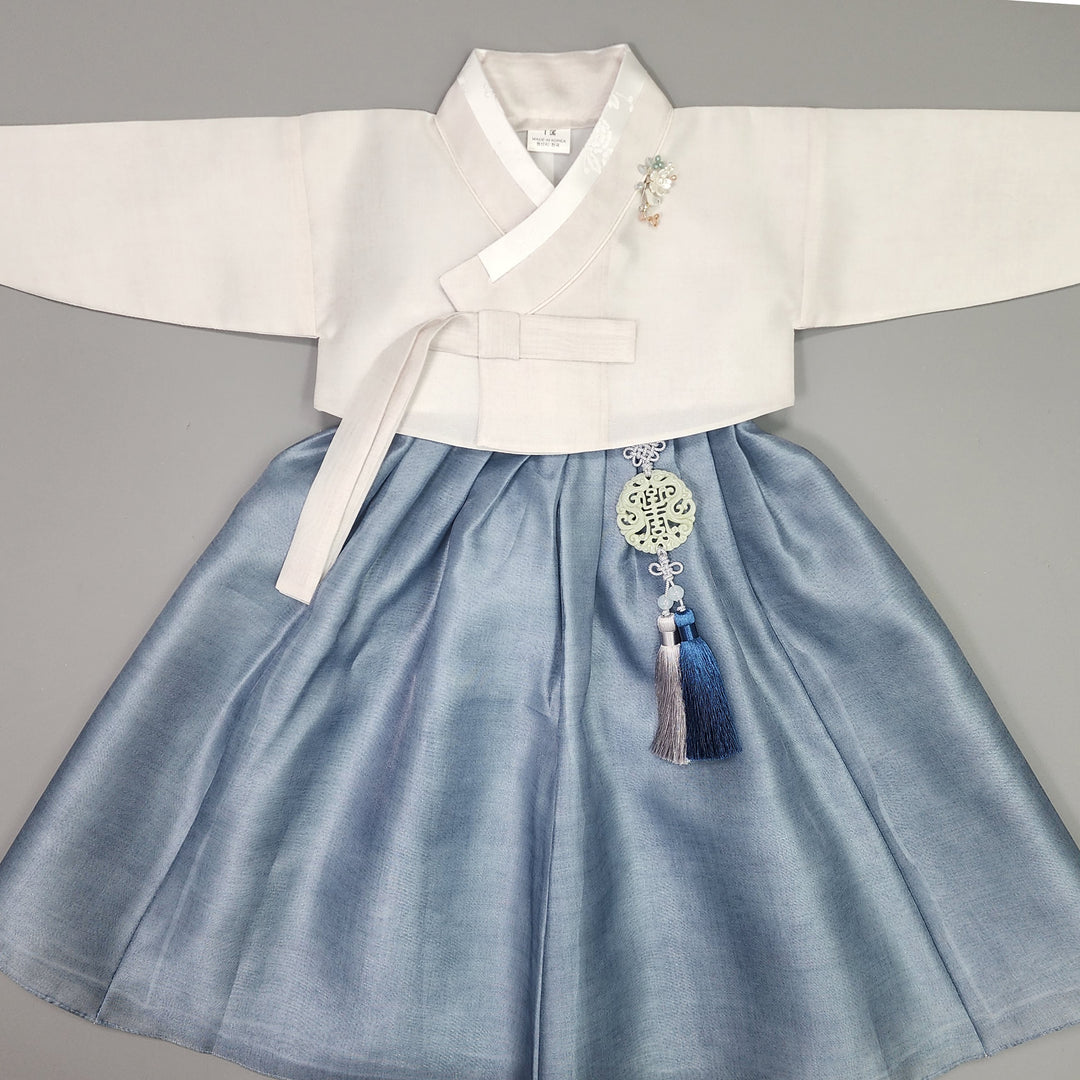 Hanbok Girl Baby Korea Traditional Clothing Set First Birthday Celebration Party 100th Birth1–15 years Blue Ivory HG109