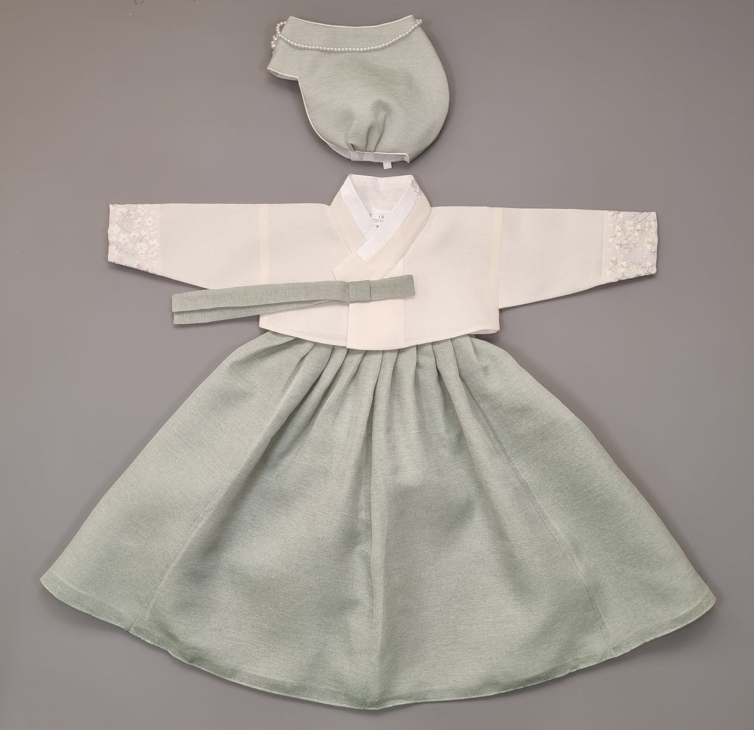 Hanbok Girl Baby Korea Traditional Clothing Set First Birthday Celebration Party 100th Birth Celebration 1–15 years Light Green HG163