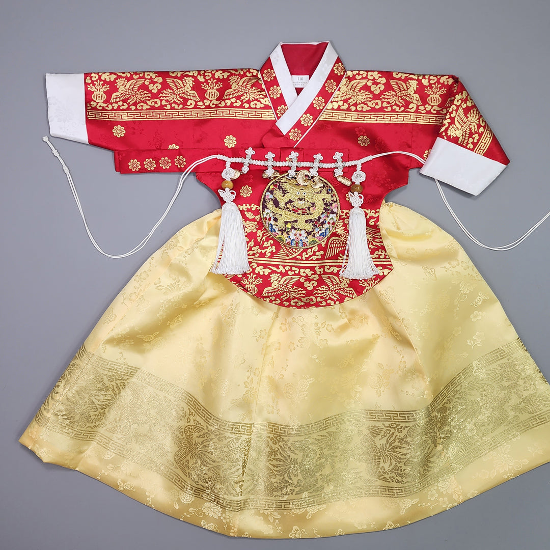 Hanbok Girl Baby Korea Traditional Clothing Set First Birthday Celebration Party Celebration 1–10 Years Red Gold Print HG118