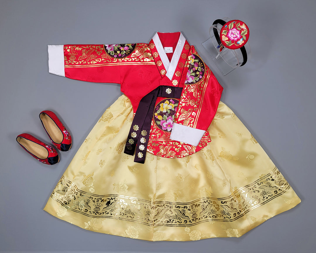 Hanbok Dress Girl Baby Korea Traditional Clothing Set First Birthday Celebration Party 100th Birth1–15 years Gold Print HG151