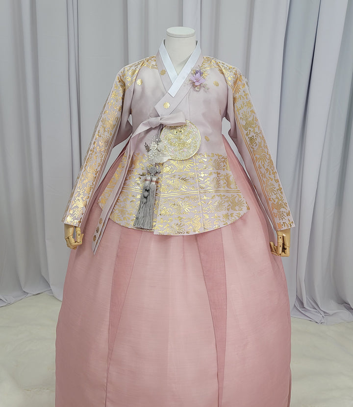 Korean Traditional Woman Personal Custom Hanbok Wedding Party Ceremony High Quality Print Dangui 당의 Queen Princess Design Hanbok Dark Pink Gold Print OSW152