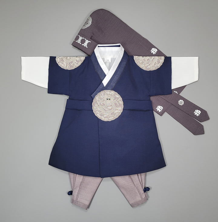 Korean Traditioanl Boy Baby Hanbok Dol Baikil Party Celebration 100th-8 Ages Navy Kings Design