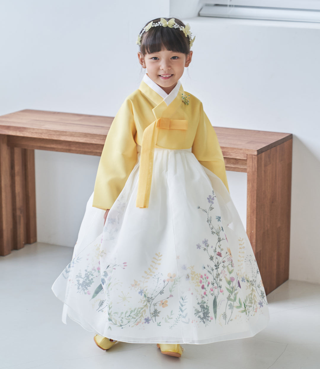 Hanbok Girl Baby Korea Traditional Clothing Set First Birthday Celebration Party 100th Birth Celebration 1-8 years Yellow Flower