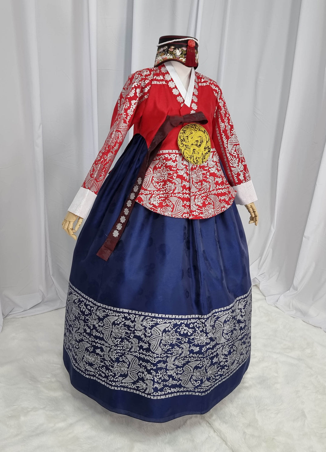 Korean Traditional Woman Personal Custom Hanbok Wedding Party Ceremony High Quality Print Dangui 당의 Queen Princess Design Hanbok Red Navy OSW144