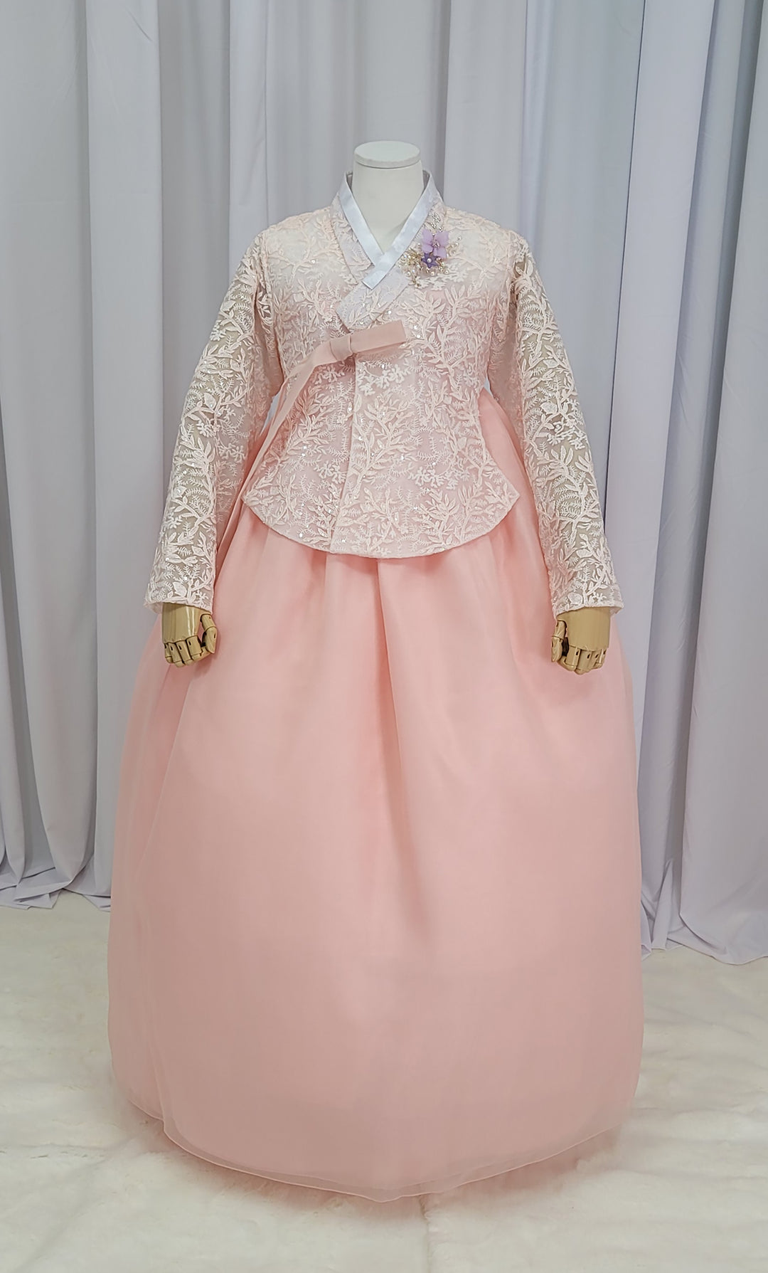 Korean Traditional Fancy Woman Personal Custom Hanbok Wedding Party Ceremony Mom Daughter Couple Look Pink Peach Lace Hanbok OSF136