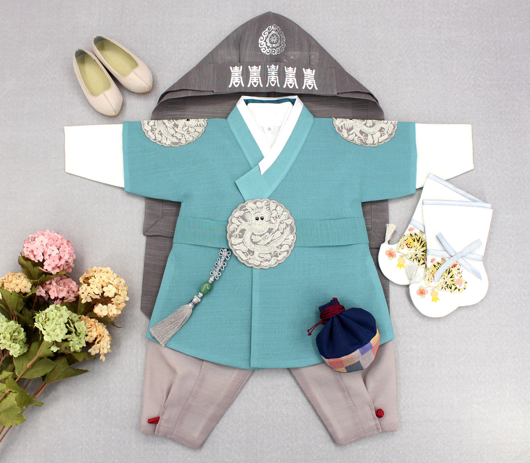 Korean Traditional Boy Baby Hanbok Dol Baikil Party Celebration 100th-10 Years&nbsp; Green DDB109