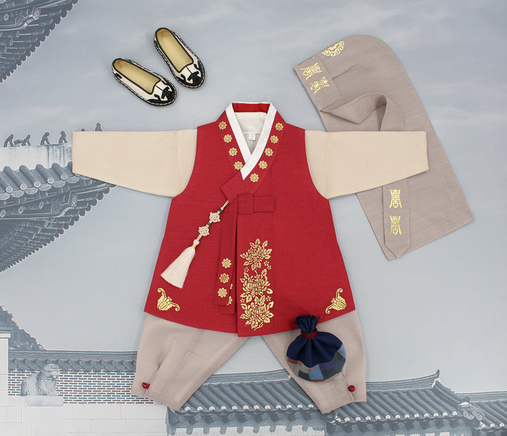 Korean Traditional Boy Baby Hanbok Dol Baikil Party Celebration 100th Days 1st Birthday 1–10 Years Vivid Red DDB113