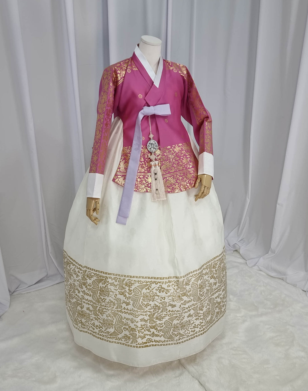 Korean Traditional Woman Personal Custom Hanbok Wedding Party Ceremony High Quality Print Dangui 당의 Queen Princess Design Hanbok Pink Ivory OSW146