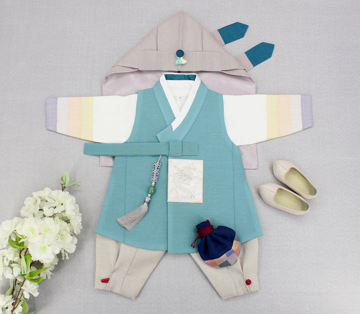 Korean Traditional Boy Baby Hanbok Dol Baikil Party Celebration 100th Days 1st Birthday 1–10 Years Light Green DDB128