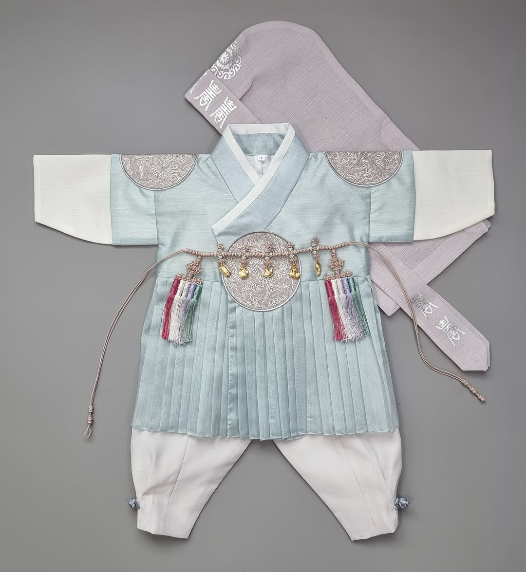 Korean Traditional Boy Baby Hanbok Dol Baikil Party Celebration 100th-10 Ages King Design Blue GHB101