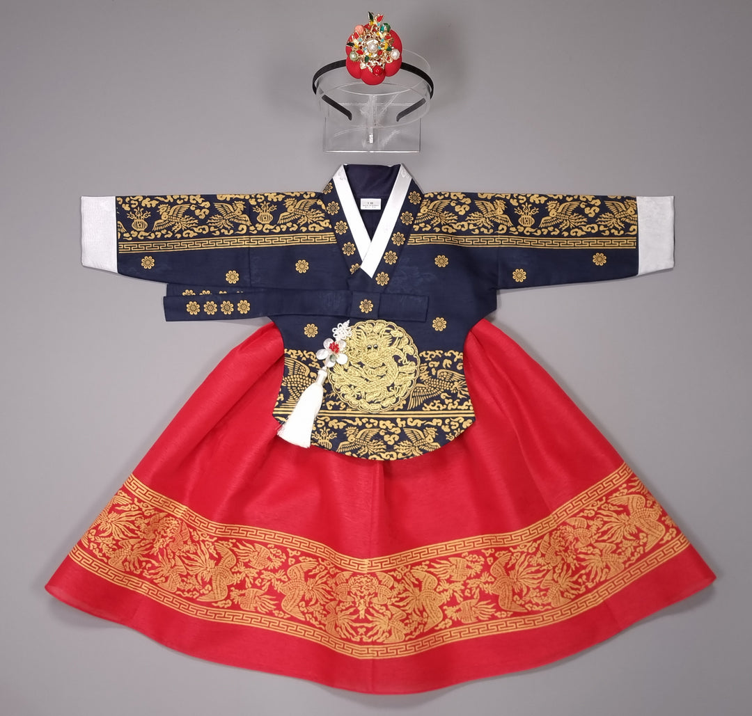 Hanbok Dress Girl Baby Korea Traditional Clothing Set First Birthday Celebration Party 100th Birth1–15 years Gold Print HG131