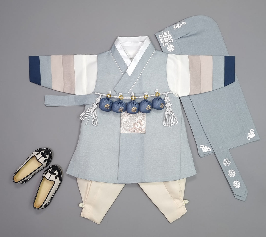 Hanbok Boy Baby Korea Traditional Clothing Set First Birthday Celebration Party 100th Birth Celebration 1–15 years Baby Dusty Blue HGB108