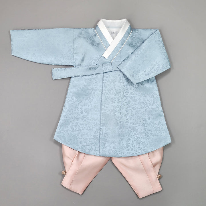 Korean Traditional Boy Baby Hanbok Dol Baikil Party Celebration 100 Days-8 Ages Oriental Silk Sky Blue OSB162