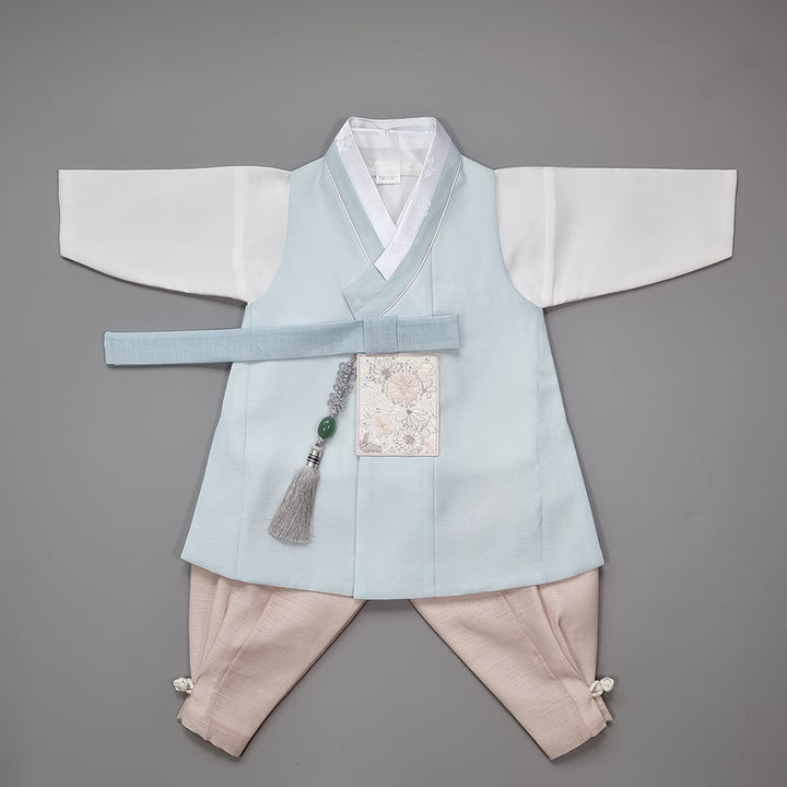 Hanbok Boy Baby Korea Traditional Clothing Set First Birthday Celebration Party 100th Birth Celebration 1–15 years Baby Light Blue HGB105