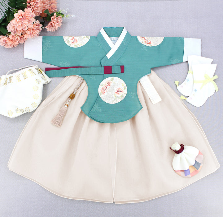 Hanbok Girl Baby Korea Traditional Clothing Set First Birthday Celebration Party Celebration 1–8 years Green Beige DGH105