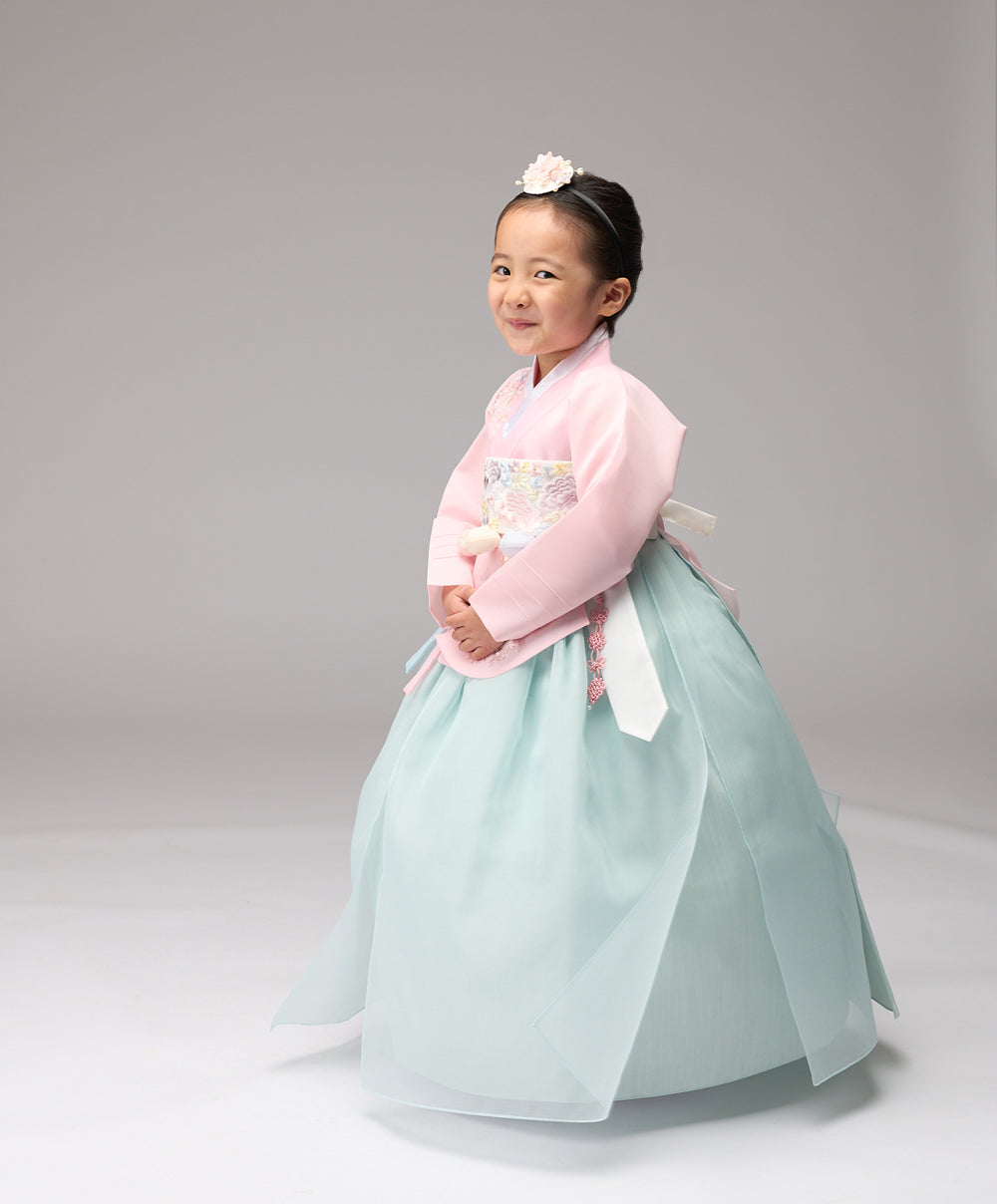 Hanbok Girl Baby Korea Traditional Clothing Set First Birthday Celebration Party Celebration 1–8 years Pink Mint Embroidery DGH107