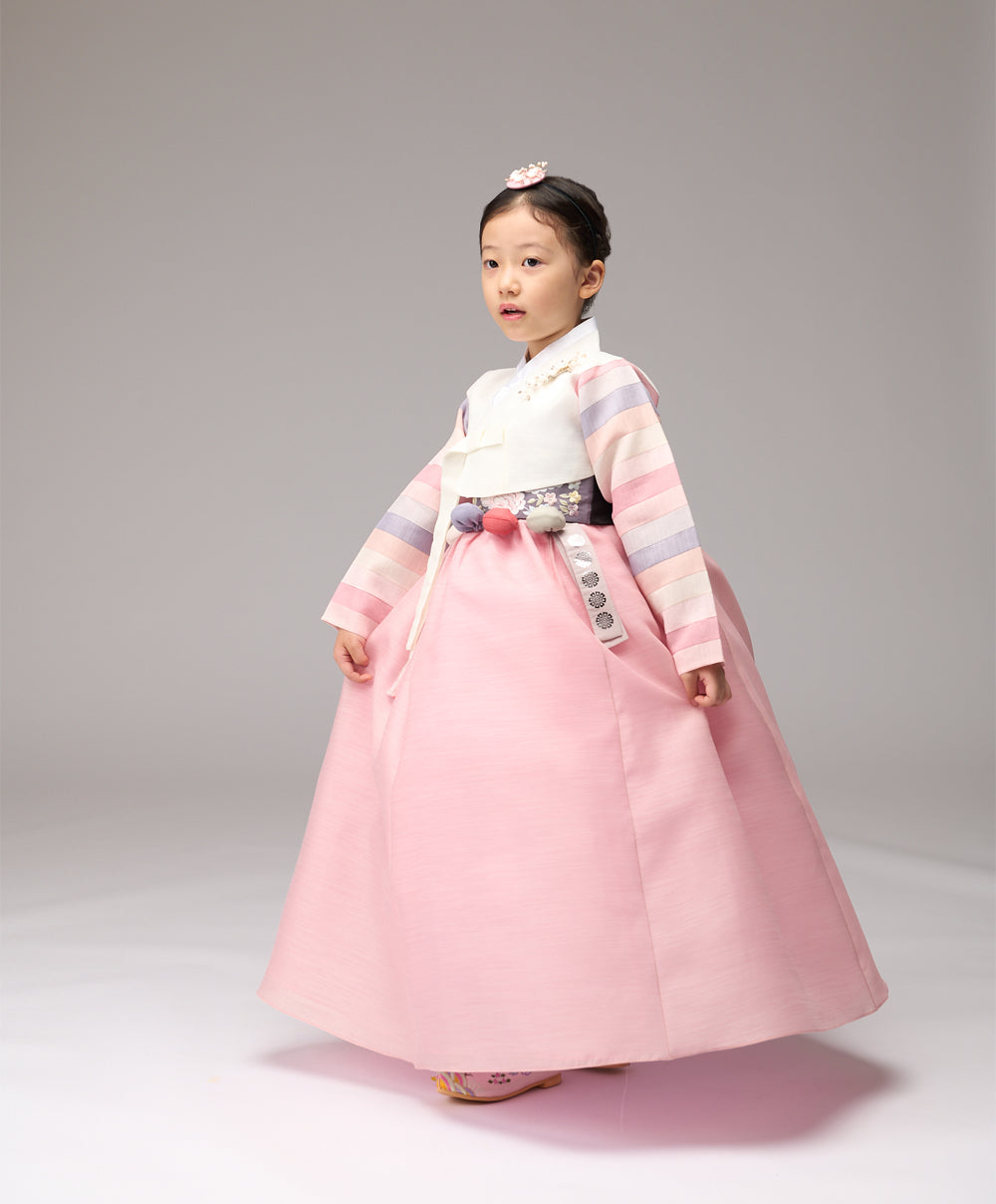 Hanbok Girl Baby Korea Traditional Clothing Set First Birthday Celebration Party Celebration 1–8 years 100th days Ivory Pink 색동 DGH115