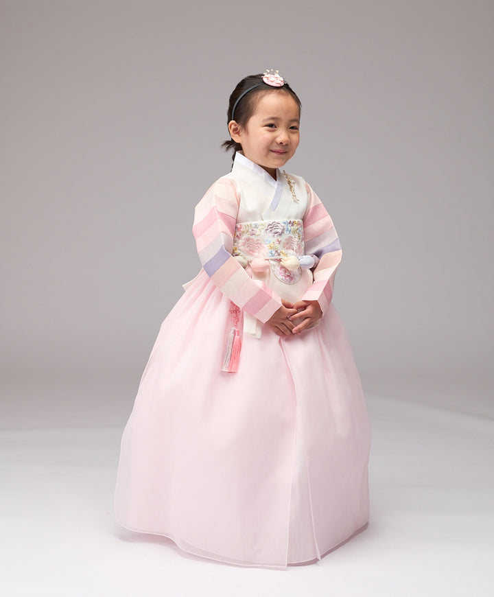 Hanbok Girl Baby Korea Traditional Clothing Set First Birthday Celebration Party Celebration 1–8 years 100th days Light Pink 색동 DGH111