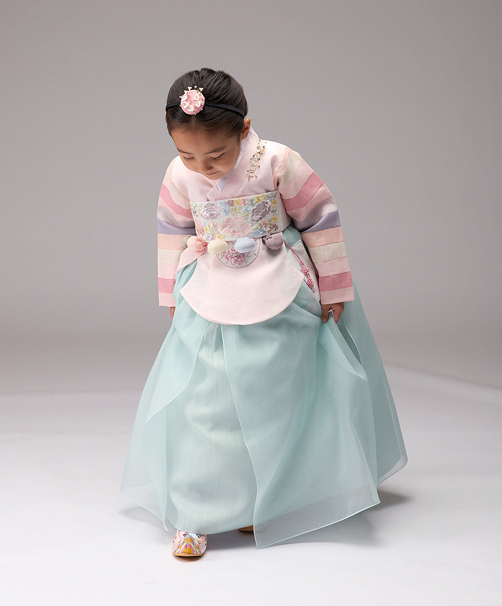 Hanbok Girl Baby Korea Traditional Clothing Set First Birthday Celebration Party Celebration 1–8 years Light Pink Mint 색동 DGH109