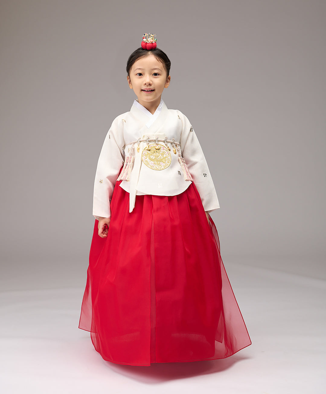 Hanbok Girl Baby Korea Traditional Clothing Set First Birthday Celebration Party 1–6 years 100th days Ivory Red Gold Print DGH122