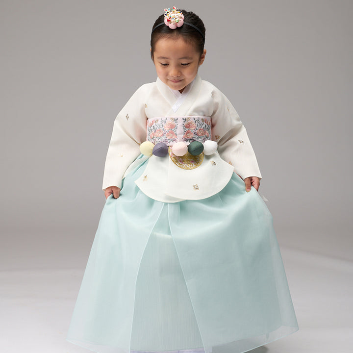 Hanbok Girl Baby Korea Traditional Clothing Set First Birthday Celebration Party 1–6 years 100th days Ivory Mint Gold Print DGH120