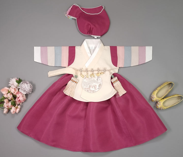 Hanbok Girl Baby Korea Traditional Clothing Set First Birthday Celebration Party 100th Birth Celebration 1–15 years Magenta Skirt HG104