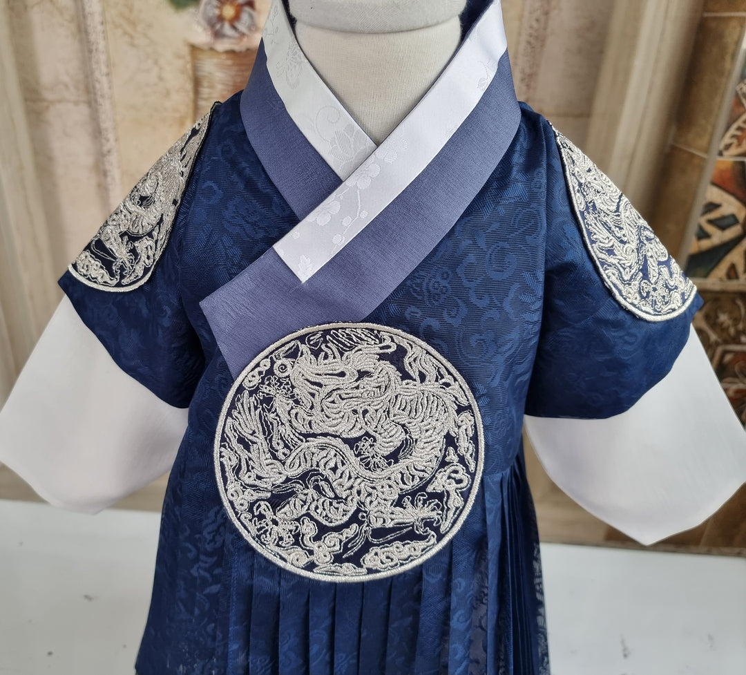 Korean Traditional Boy Baby Hanbok Dol Baikil Party Celebration 100th-10 Ages King Design Navy GHB102