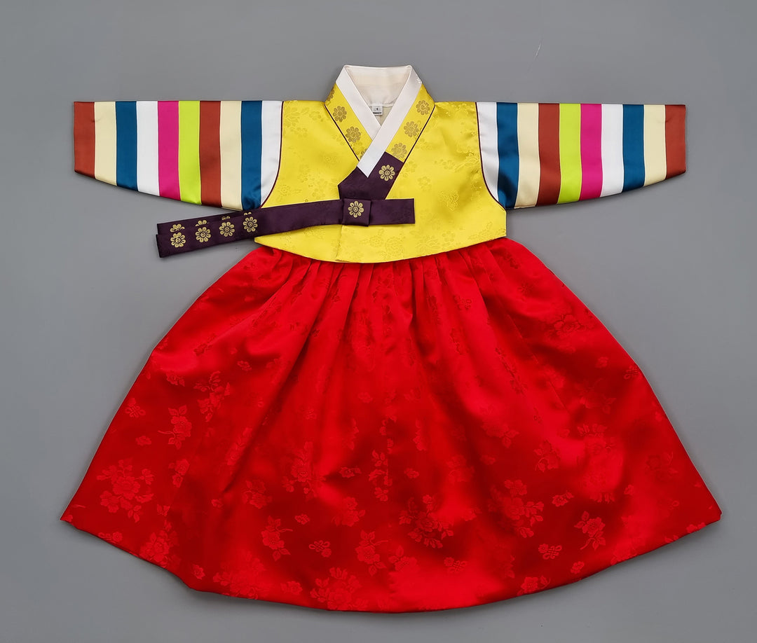 Korean Traditioanl Baby Girl Hanbok Clothing 1 Age Dol Party Celebration Yellow Red