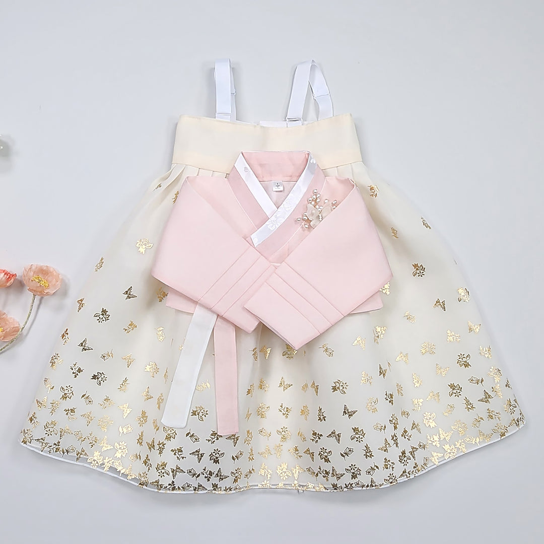 Hanbok Girl Baby Korea Traditional Clothing Set First Birthday Celebration Party 1–10 years 100th days Butterfly Gold Print DGH125