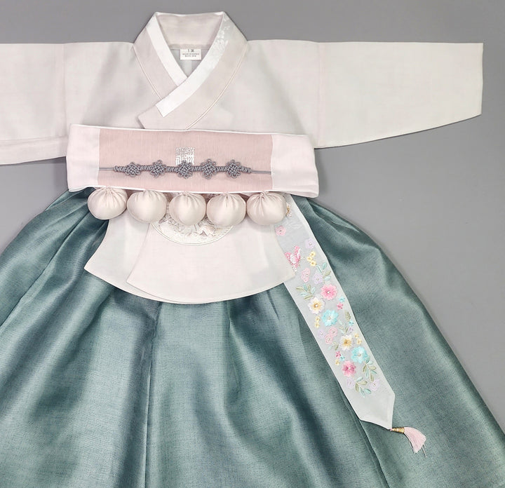 Hanbok Girl Baby Korea Traditional Clothing Set First Birthday Celebration Party 100th Birth1–15 years Ivory Green HG105