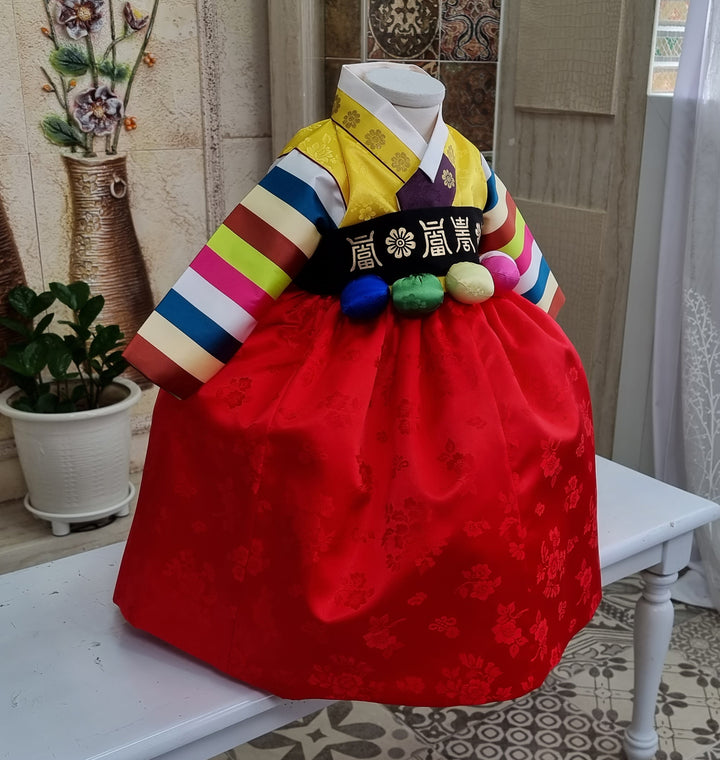 Korean Traditioanl Baby Girl Hanbok Clothing 1 Age Dol Party Celebration Yellow Red