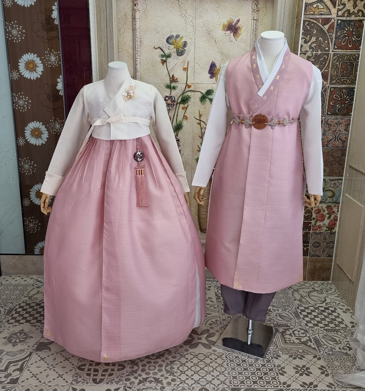 Korean Traditional Woman Man Couple Personal Custom Hanbok Wedding Party Ceremony Pink Hanbok OSF133