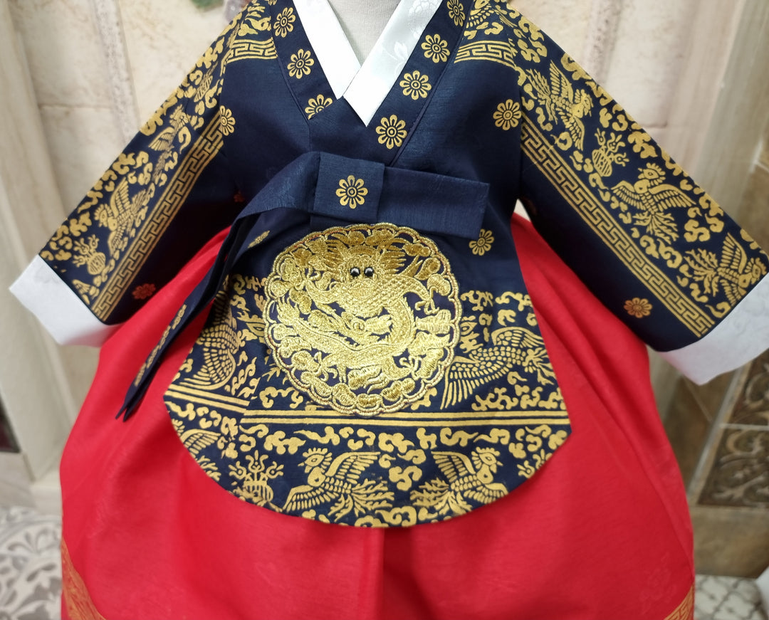 Hanbok Dress Girl Baby Korea Traditional Clothing Set First Birthday Celebration Party 100th Birth1–15 years Gold Print HG131