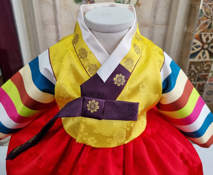 Korean Traditioanl Baby Girl Hanbok Clothing 1 Age Dol Party Celebration Yellow Red