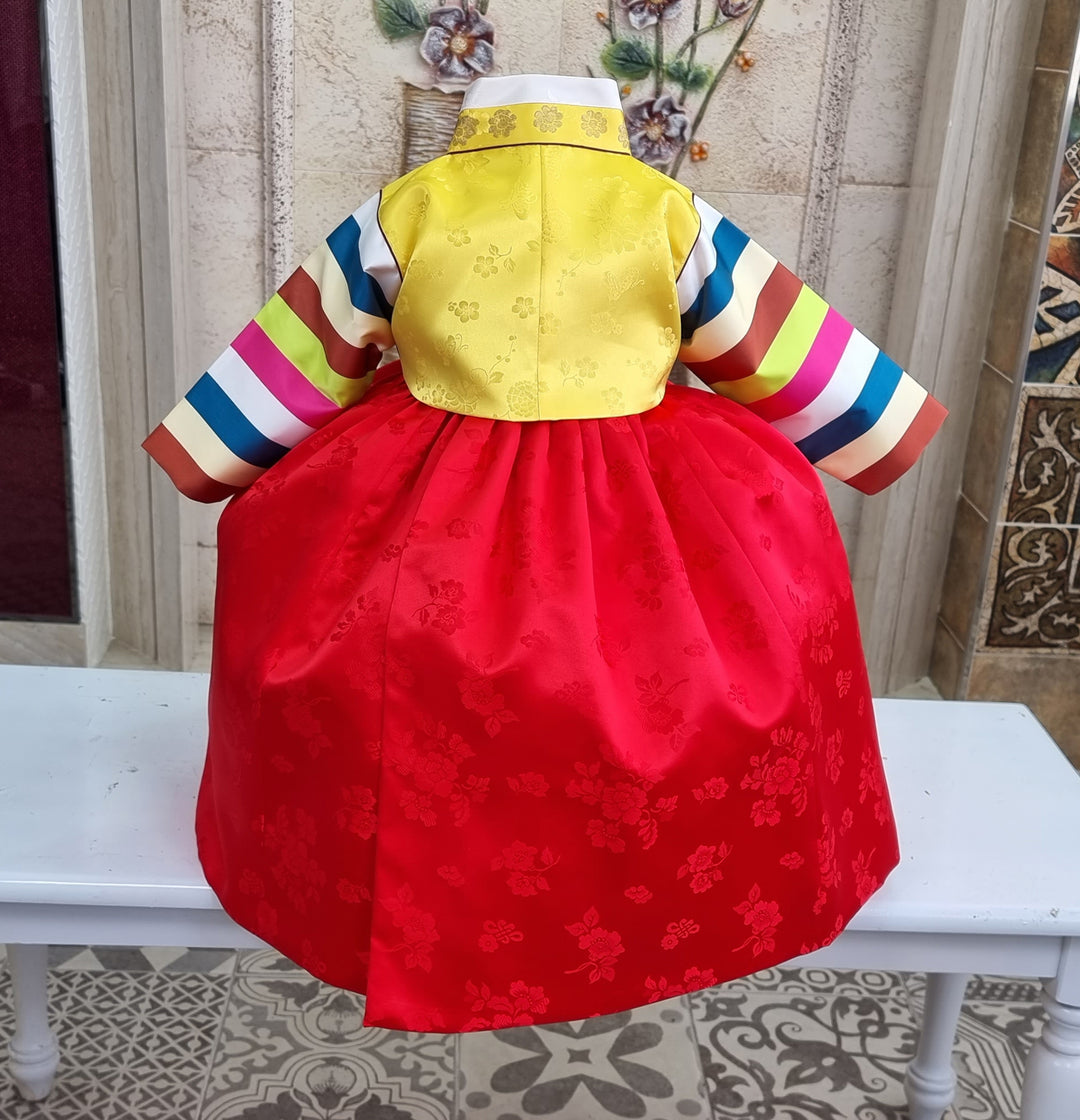 Korean Traditioanl Baby Girl Hanbok Clothing 1 Age Dol Party Celebration Yellow Red