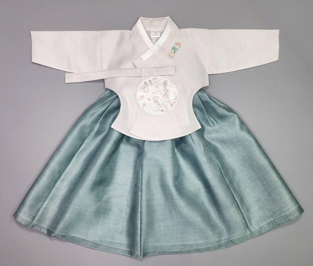 Hanbok Girl Baby Korea Traditional Clothing Set First Birthday Celebration Party 100th Birth1–15 years Ivory Green HG105