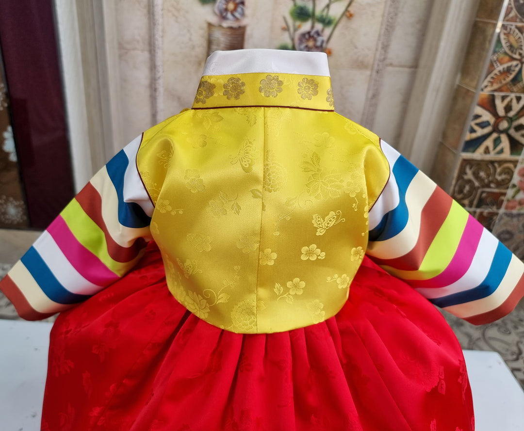 Korean Traditioanl Baby Girl Hanbok Clothing 1 Age Dol Party Celebration Yellow Red